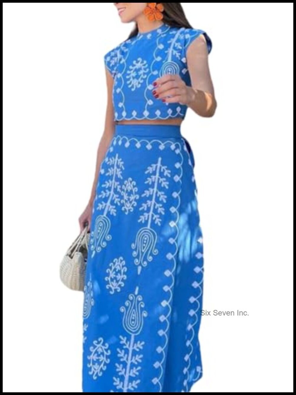 Women's Bohemian Floral 2 Piece Set Crop Tank Top & Maxi Skirt Outfit